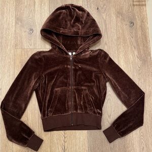 Brown Velour Cropped Zip-Up Hoodie XXS
